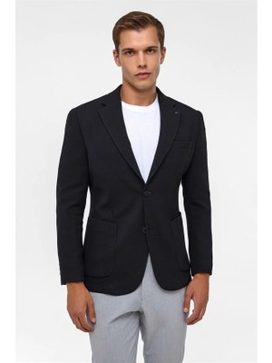 Süvari Siyah Slim Mono Yaka Torba Cep 6 Drop Klasik Ceket