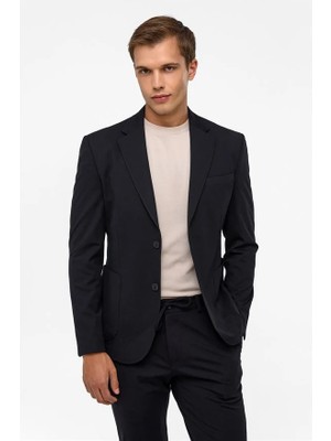 Süvari Siyah Slim Mono Yaka Düz Torba Cep 6 Drop Takım Elbise