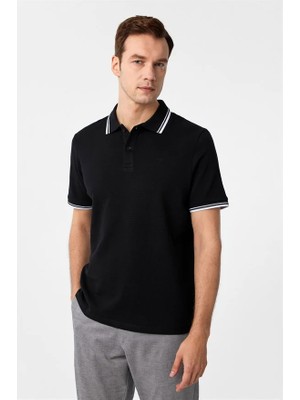 Süvari Siyah Regular Fermuarlı Polo Yaka Tişört