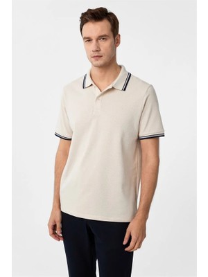 Süvari Bej Regular Fermuarlı Polo Yaka Tişört