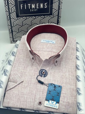 Fitmens Klasik Kısa Kol Keten Yaka Düğmeli Hediye Kutulu Erkek Gömlek FS-003626 - Bordo