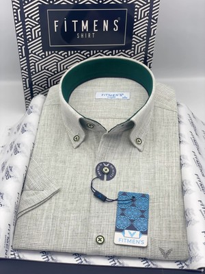 Fitmens Klasik Kısa Kol Keten Yaka Düğmeli Hediye Kutulu Erkek Gömlek FS-003626 - Yeşil