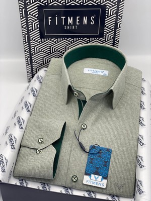 Fitmens Klasik Uzun Kol Keten Cotton Hediye Kutulu Erkek Gömlek FS-001261 - Yeşil