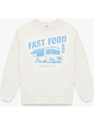Koton Pamuklu Uzun Kollu Bisiklet Yaka Baskılı Şardonlu Sweatshirt