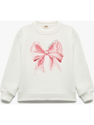 Koton Uzun Kollu Bisiklet Yaka Şardonlu Fiyonk Baskılı Sweatshirt