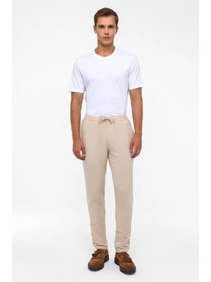 Bej Slim Düz Jogger Pantolon