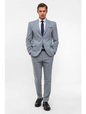 Süvari Saks Mavi Slim Mono Yaka 6 Drop Takım Elbise