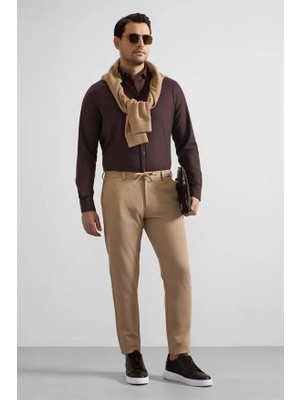 Süvari Bej Slim Düz Gabardin Bağcıklı Jogger Pantolon
