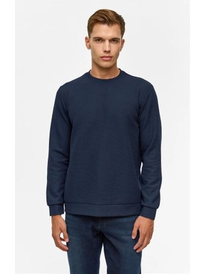 Lacivert Regular Düz Bisiklet Yaka Sweatshirt