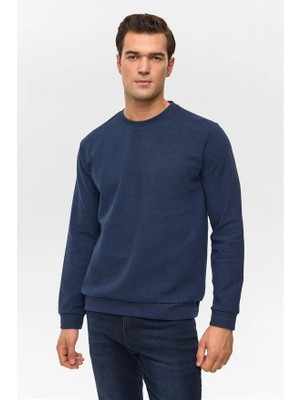 Süvari Lacivert Regular Düz Bisiklet Yaka Sweatshirt