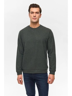 Süvari Haki Regular Düz Bisiklet Yaka Sweatshirt