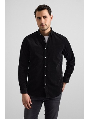Süvari Siyah Regular Düğmeli Yaka Casual Gömlek