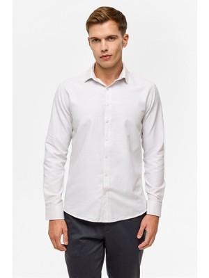 Süvari Ekru Slim Klasik Yaka Casual Gömlek
