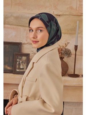 Fresh Scarfs Dark Flower Desen Pamuk İpek Eşarp Lacivert