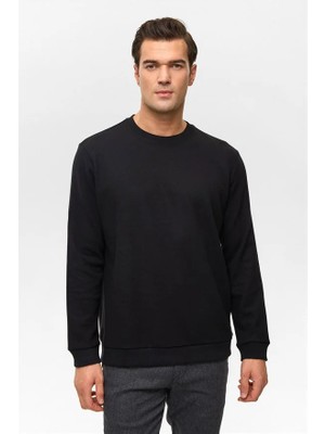 Süvari Siyah Regular Düz Bisiklet Yaka Sweatshirt