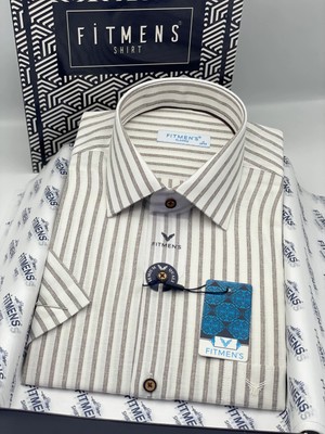 Fitmens Klasik Kısa Kol Keten Cotton Nefes Alan Kumaş Hediye Kutulu Erkek Gömlek FS-004571 - Kahverengi