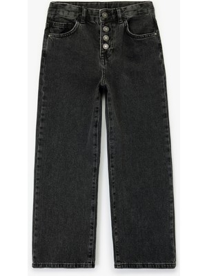 Koton Pamuklu Düğme Detaylı Beli Ayarlanabilir Lastikli Geniş Paça Denim Pantolon