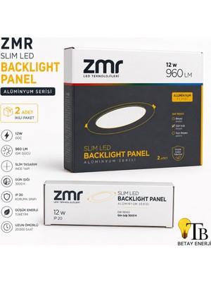 Zmr 12W Slim LED Backlight Panel Sıva Altı Gün Işığı 3000K 960 Lm Alüminyum Kasa 2’li Paket
