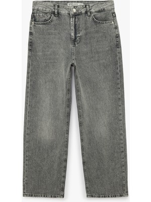 Koton Pamuklu Düz Paça Yıkamalı Normal Bel Denim Pantolon - Straight Jeans