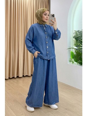 Suede Style 6218 - Rahat Salaş Ince Kadın Kot Ceket Pantolon Takımı