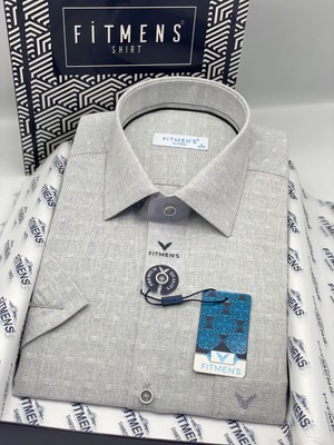Fitmens Klasik Kısa Kol Keten Cotton Nefes Alan Kumaş Hediye Kutulu Erkek Gömlek FS-004570 - Koyu Gri