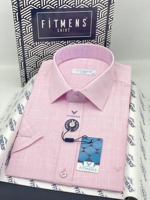 Fitmens Klasik Kısa Kol Keten Yaka Alttan Düğmeli Rahat Kumaş Hediye Kutulu Erkek Gömlek FS-004588 - Pembe