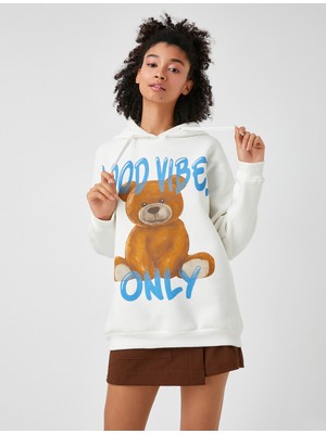 Koton Şardonlu Kapüşonlu Uzun Kollu Ayıcık Baskılı Sweatshirt