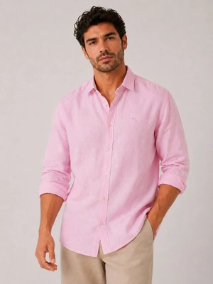 Fitmens Slim Fit Uzun Kol %100 Keten Nefes Alabilen Kumaştan Hediye Kutulu Erkek Gömlek FS-004170 - Pembe