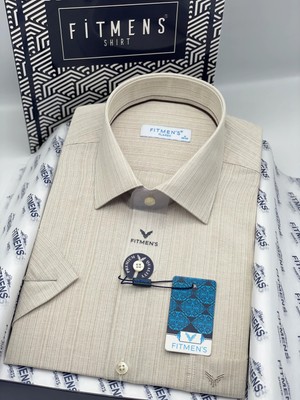 Fitmens Klasik Kısa Kol Keten Cotton Nefes Alan Kumaş Hediye Kutulu Erkek Gömlek FS-004572 - Bej