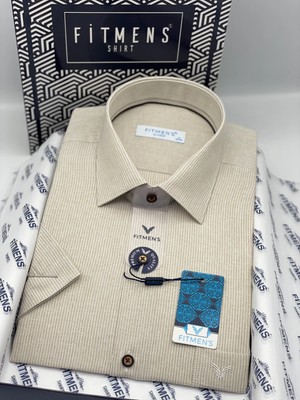 Fitmens Klasik Kısa Kol Keten Cotton Nefes Alan Kumaş Hediye Kutulu Erkek Gömlek FS-004573 - Bej