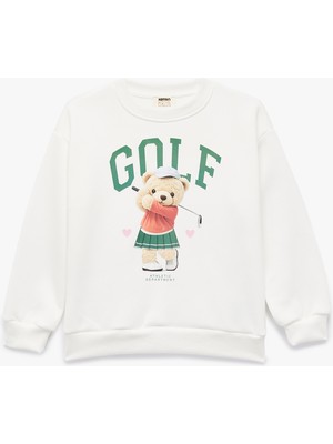Koton Uzun Kollu Bisiklet Yaka Şardonlu Ayıcık Baskılı Sweatshirt