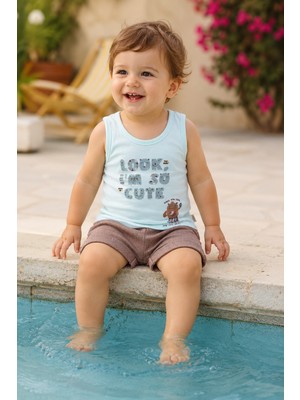 Pino Baby %100 Pamuk Look Baskılı Erkek Bebek Yazlık Atlet Şort Takımı 3495