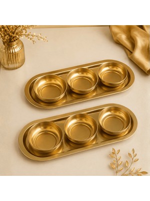 Sarkap Home 16X35 cm 2'li Oval Tepsi 10X3,2 cm 6'lı Çerezlik Seti Gold