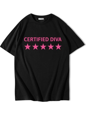 Brz Collection Unisex Oversize Certified Diva T-Shirt Siyah