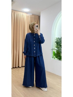 Suede Style 6218 - Rahat Salaş Ince Kadın Kot Ceket Pantolon Takımı