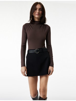 Koton Slim Fit Uzun Kollu Drape Detaylı Hafif Dik Yaka Bodysuit