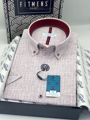 Fitmens Klasik Kısa Kol Keten Yaka Düğmeli Hediye Kutulu Erkek Gömlek FS-004567 - Bordo