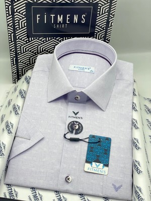 Fitmens Klasik Kısa Kol Keten Cotton Nefes Alan Kumaş Hediye Kutulu Erkek Gömlek FS-004570 - Lila