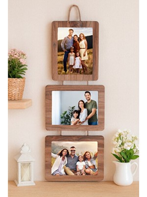 Empressco Ahşap 3’lü Ipli Fotoğraf Çerçevesi 15X21 Cm, Dekoratif ve Şık Tasarım