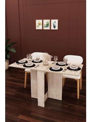 Asra Trend Sidon Desen Km-32 Ultra Ince Katlanır Masa 133X60 cm 17 cm Kapalı Genişlik 6 Kişilik