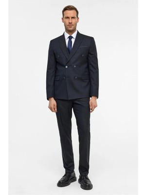 Süvari Lacivert Slim Kruvaze Yaka 6 Drop Takım Elbise