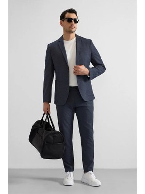 Süvari Lacivert Slim Mono Yaka Düz Torba Cep 6 Drop Takım Elbise