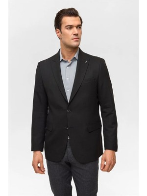 Süvari Siyah Regular Mono Yaka Torba Cep 6 Drop Klasik Ceket
