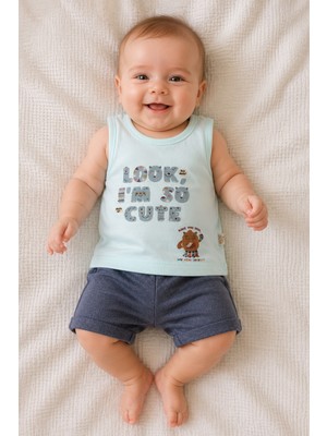 Pino Baby %100 Pamuk Look Baskılı Erkek Bebek Yazlık Atlet Şort Takımı 3495