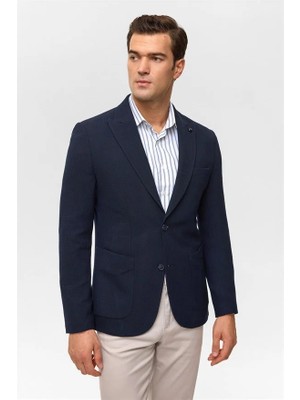 Süvari Lacivert Slim Mono Yaka Torba Cep 6 Drop Klasik Ceket