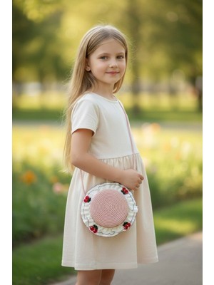 Aware Time Kız Çocuk Aksesuarlı Çanta 21 cm Çapraz Askılı Hasır Çanta