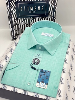Fitmens Klasik Kısa Kol Keten Yaka Alttan Düğmeli Rahat Kumaş Hediye Kutulu Erkek Gömlek FS-004588 - Mint