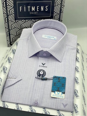 Fitmens Klasik Kısa Kol Keten Cotton Nefes Alan Kumaş Hediye Kutulu Erkek Gömlek FS-004572 - Lila