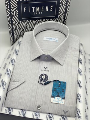 Fitmens Klasik Kısa Kol Keten Cotton Nefes Alan Kumaş Hediye Kutulu Erkek Gömlek FS-004572 - Gri