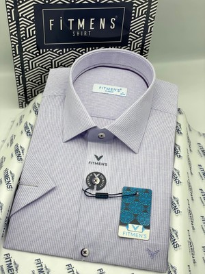 Fitmens Klasik Kısa Kol Keten Cotton Nefes Alan Kumaş Hediye Kutulu Erkek Gömlek FS-004573 - Lila